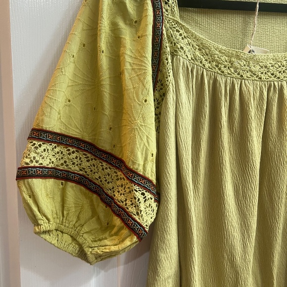 New Easel Women's Bohemian Peasant Short Sleeve Blouse Top Shirt Small Boho - Picture 2 of 9